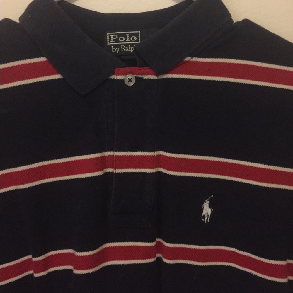 Navy blue with red and white striped polo - Picture 2 of 4